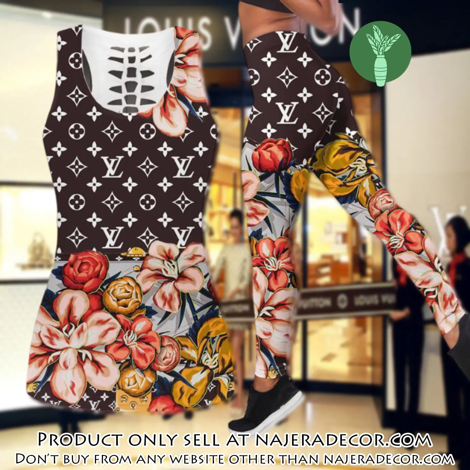 Louis vuitton floral tank top leggings set luxury brand lv for women yoga gym njr3008235